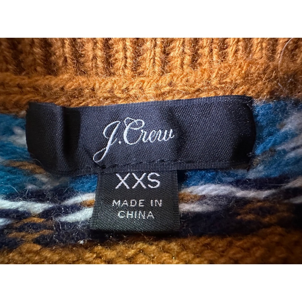 J.Crew Women's Fair Isle Mock Neck Sweater Lambswool Blend Brown Blue XXS Preppy - Picture 2 of 6